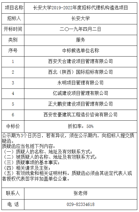 長安大學(xué)2019-2022年度招標(biāo)代理機構(gòu)遴選項目